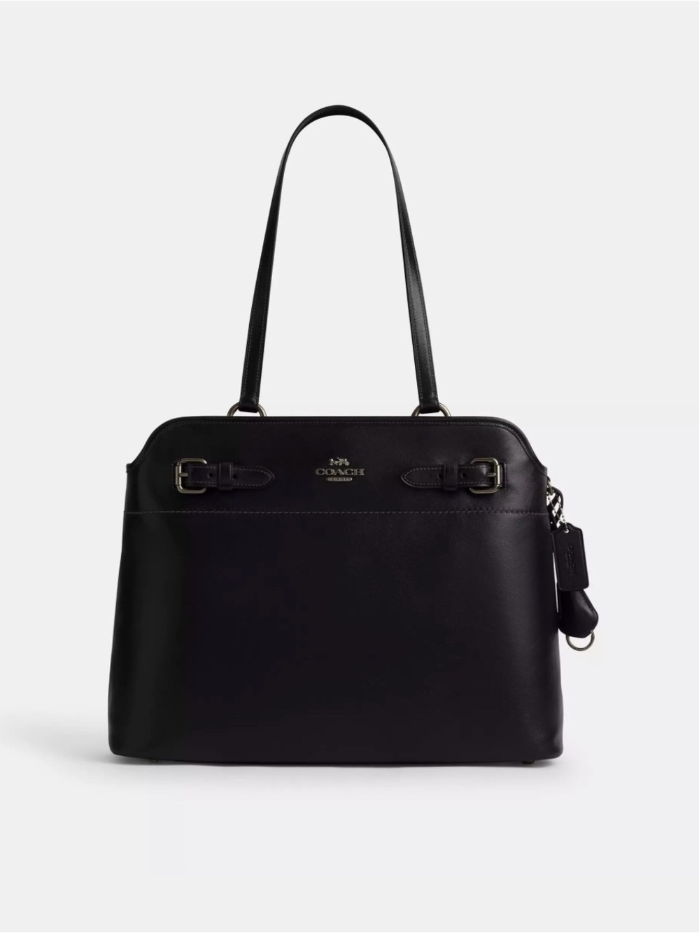Coach Black Leather Double-Handle Tote with Logo Charm